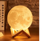 Lampe de bureau en bois en forme de lune avec commande tactile et support