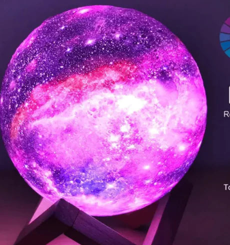 Lampe de bureau en bois en forme de lune avec commande tactile et support