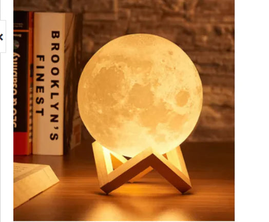 Lampe de bureau en bois en forme de lune avec commande tactile et support